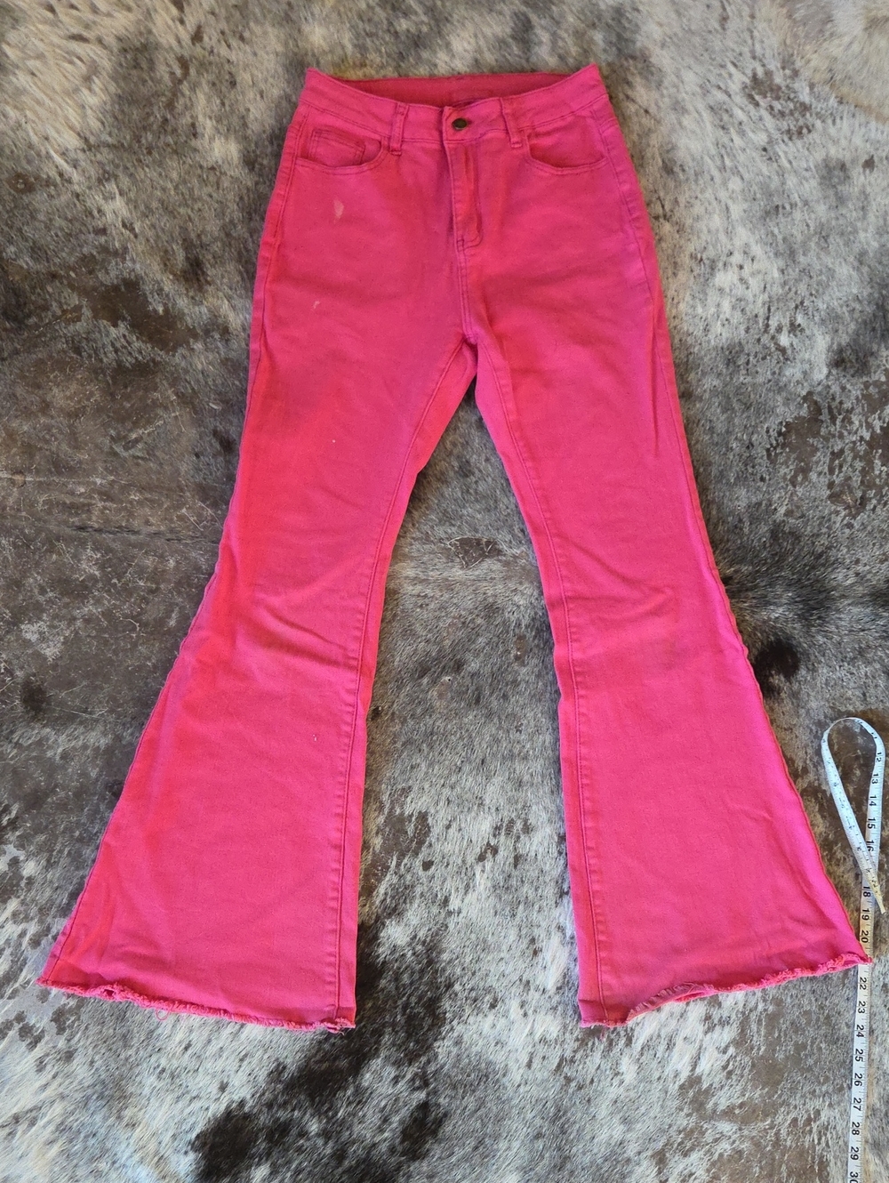 SHEIN Hot Pink Flare Jeans with Frayed Hem